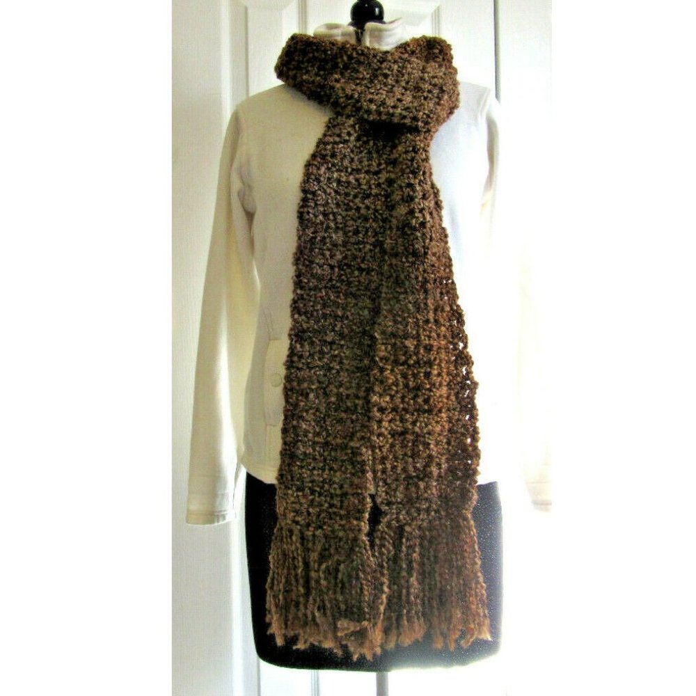Brown Scarf 103x5 Stripes Handmade Crochet Knit Chunky Super Long Men Women NWT